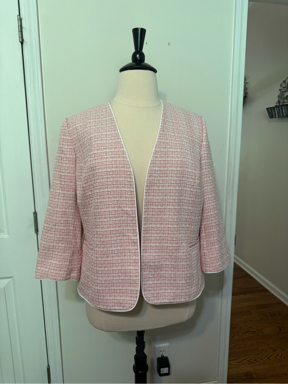 Kasper Pink Tweed Open Front Jacket
